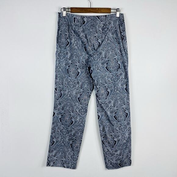 Talbots Size 6 Petite Paisley Print Heritage Pants Navy Blue Cotton Blend - Picture 2 of 4